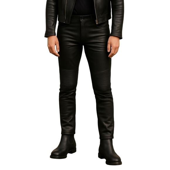 Belstaff Other - Belstaff Black Biker Pants Size 29 Moto-Inspired Stretch Denim Ribbed Knee Waxed